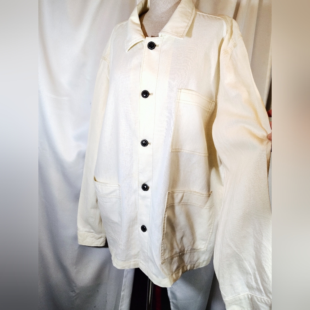 7 For All Mankind Shirt Jacket, BttnUp Collar, Women, Cream, Deep Pckts,Linen,XL